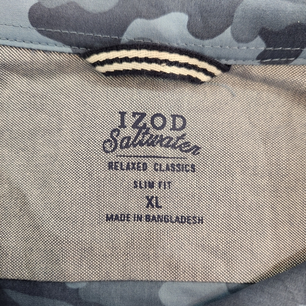 NWT Izod Saltwater Shirt Men's XL Blue Camouflage Untucked Long Sleeve Stretch - Picture 5 of 12